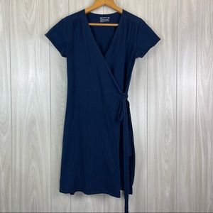 Pact Organic Blue Short Sleeve Casual Organic Cotton Short Wrap Dress